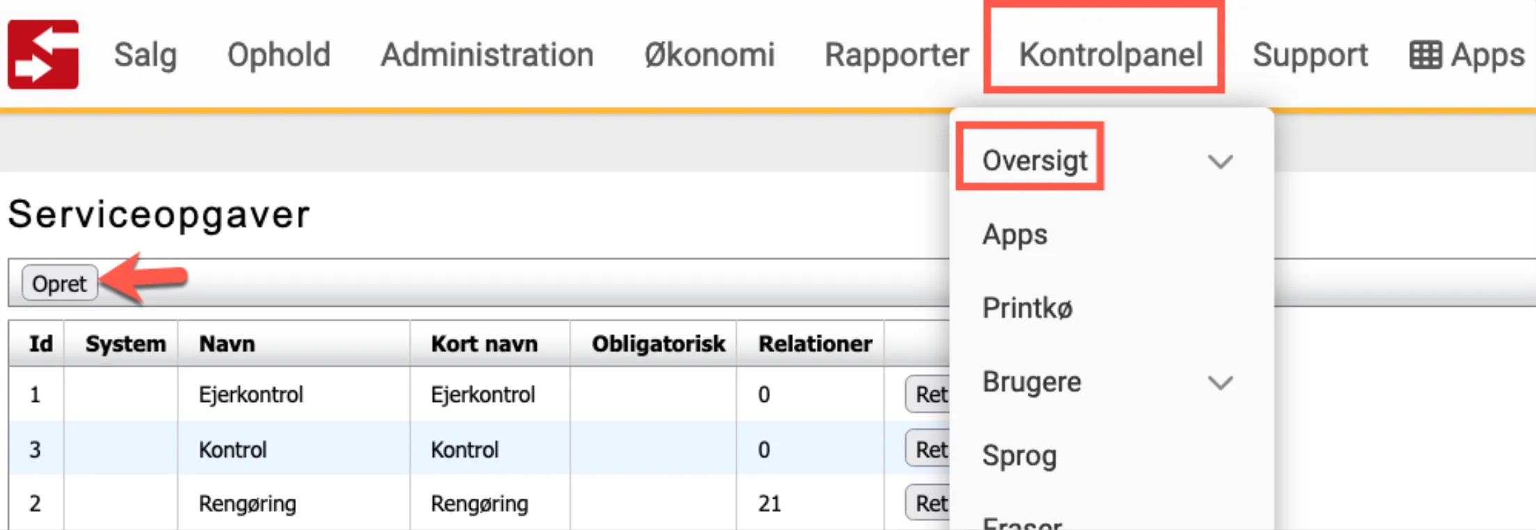 Opret serviceopgave og tilknyt varer