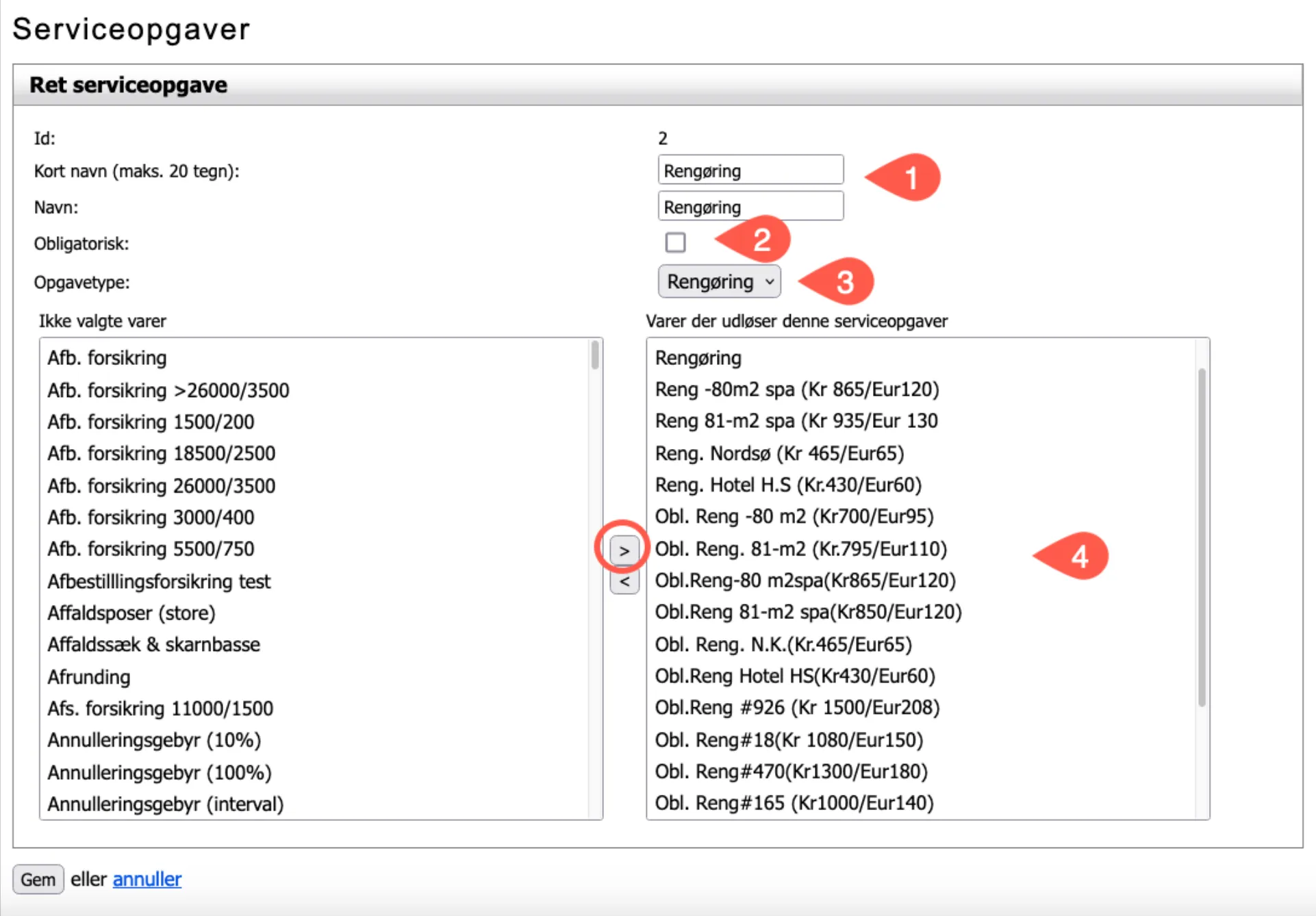 Rette eksisterende serviceopgave