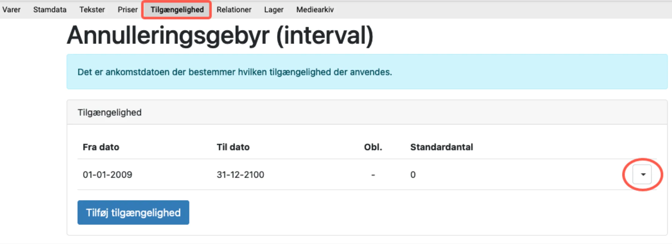 Menupunktet tilgængelighed