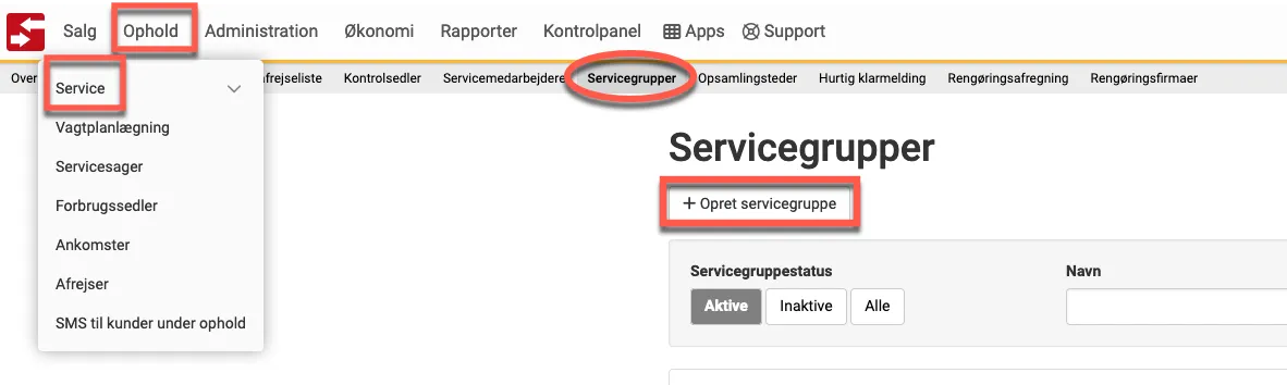 Opret servicegruppe