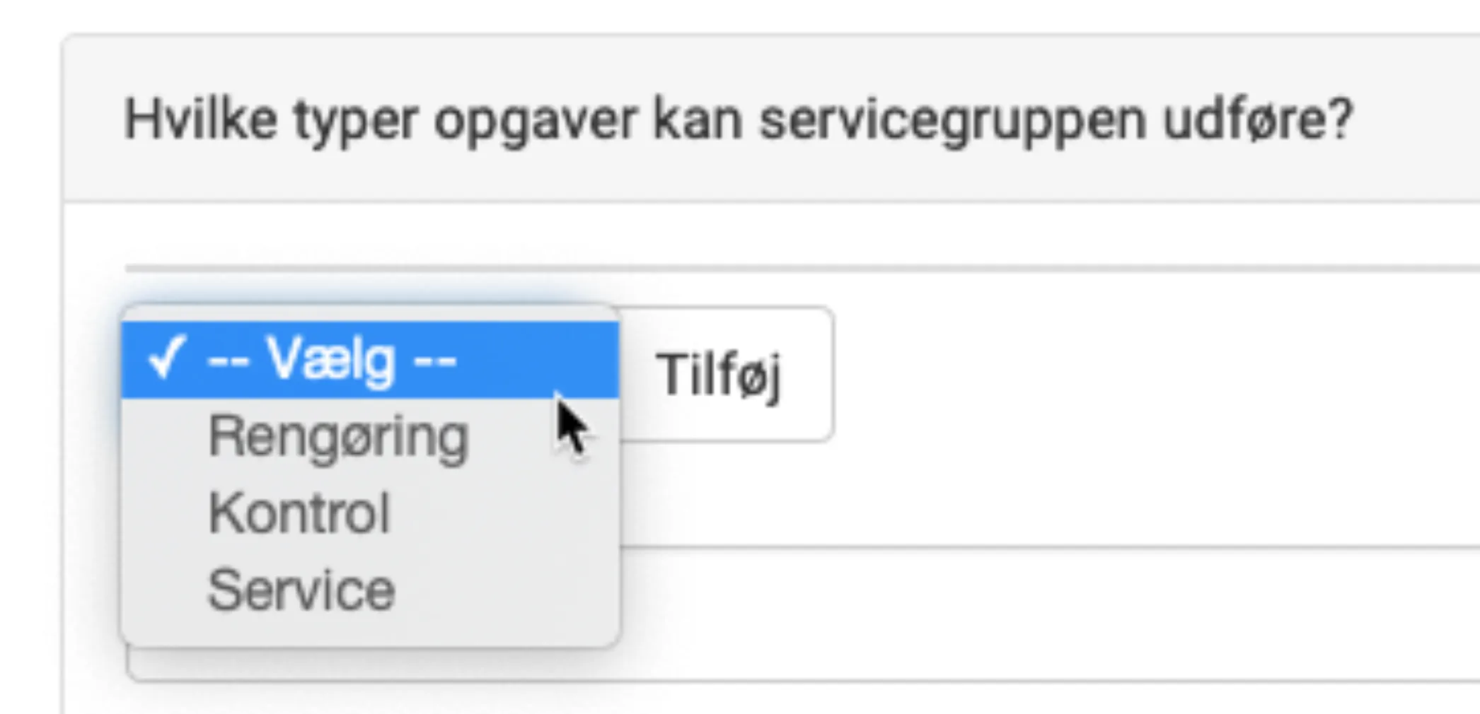 Oprettede opgavetyper