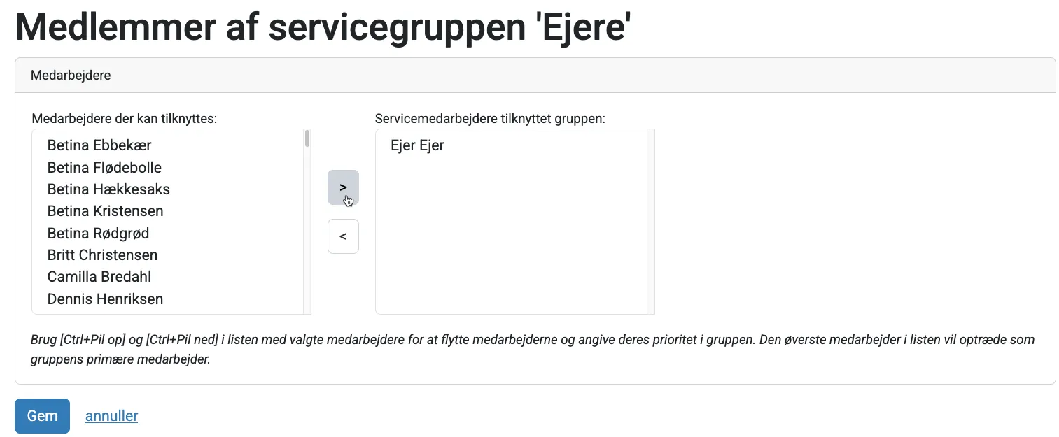 Find og tilknyt medarbejderen Ejer til gruppen
