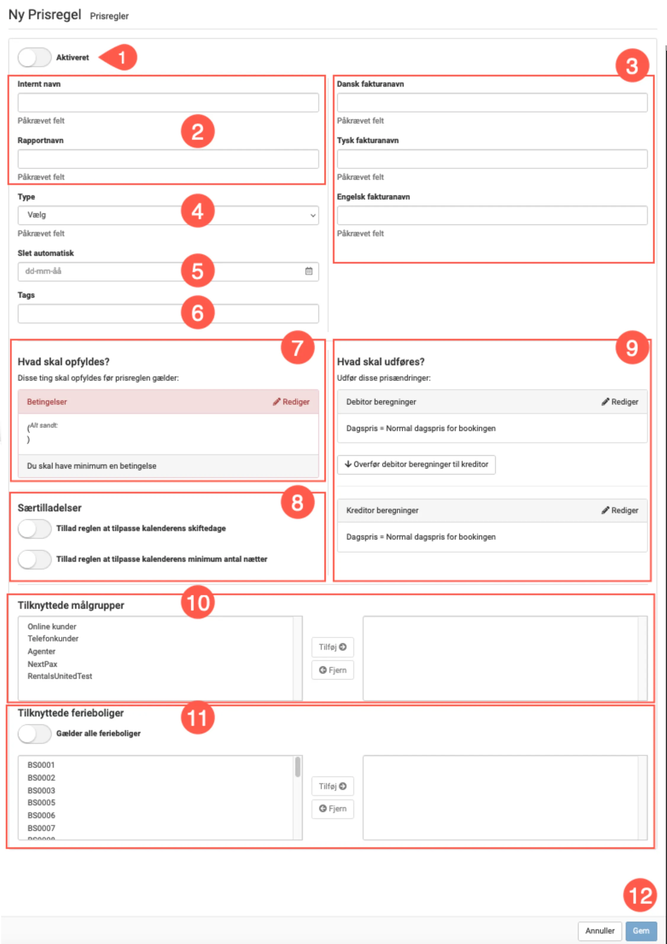 Felterne i en prisregel