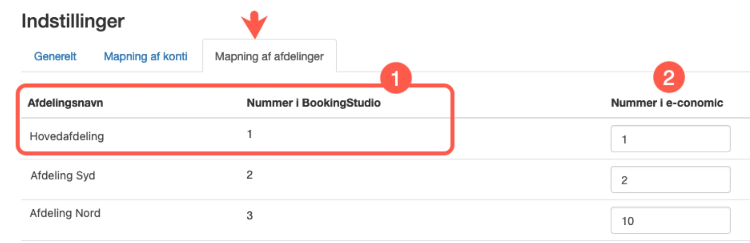 Mapning af afdelinger