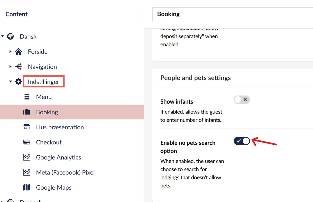 Indstilling for at få "Husdyr ikke tilladt" med i filtreringen af husdyr