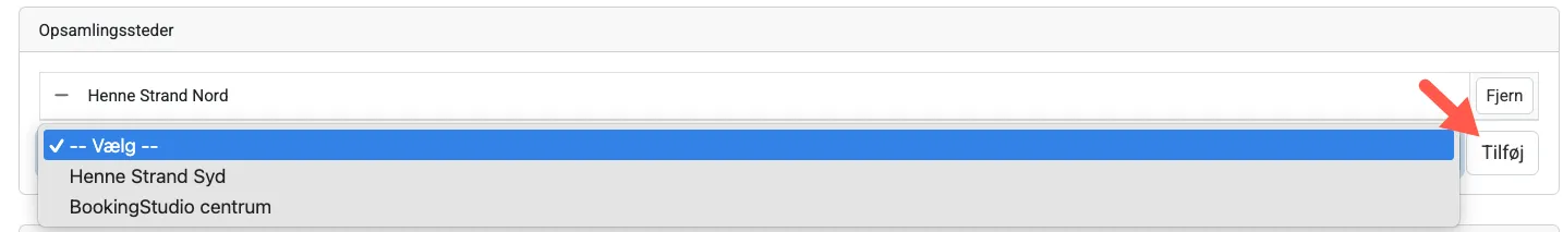 Opsamlingssted på en servicegruppe