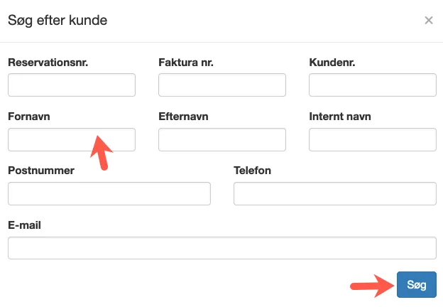 Udfyld ét eller flere felter og klik på søg