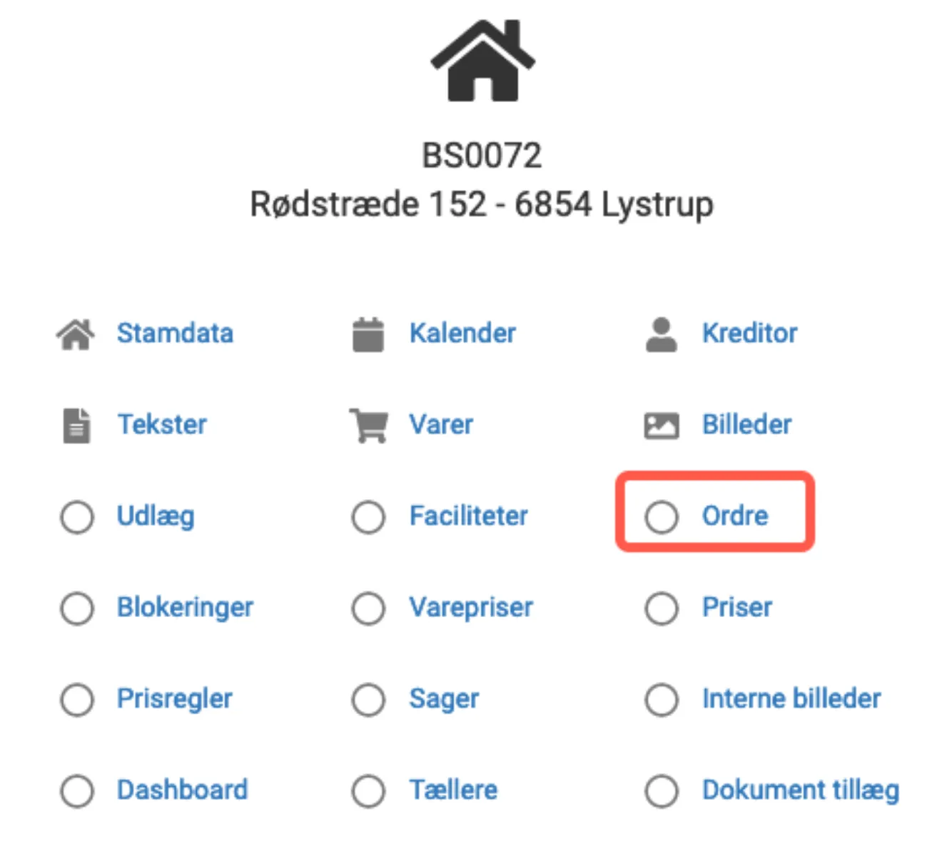 Ordresiden via genvejsmenu