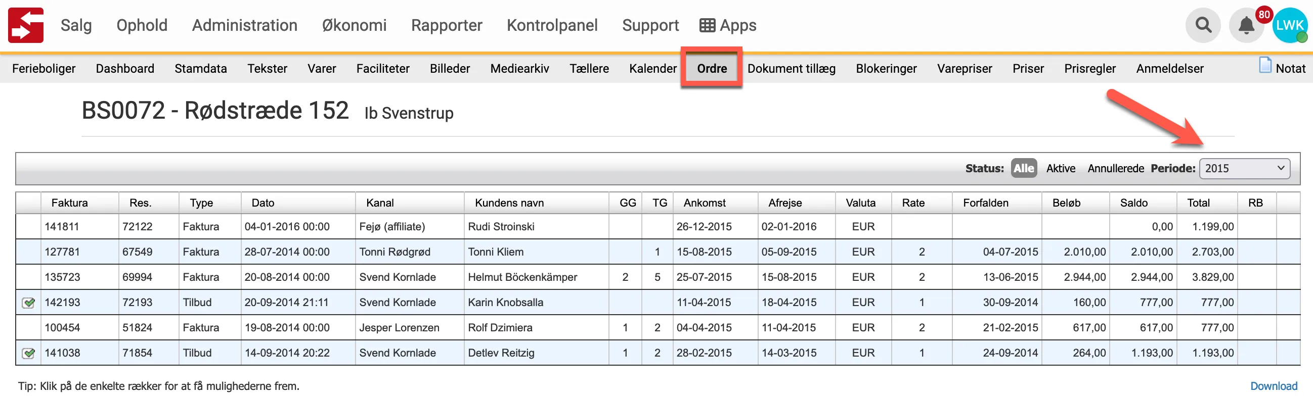 Oversigt over bookinger