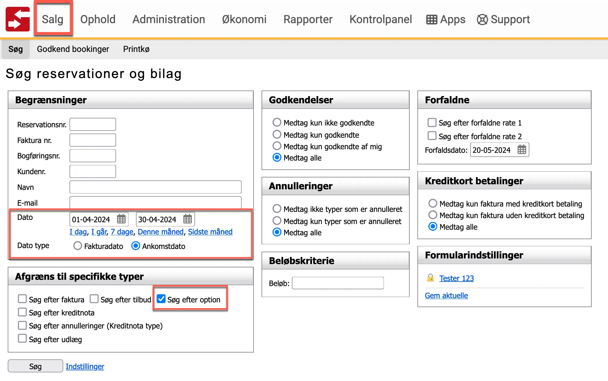 søg optioner