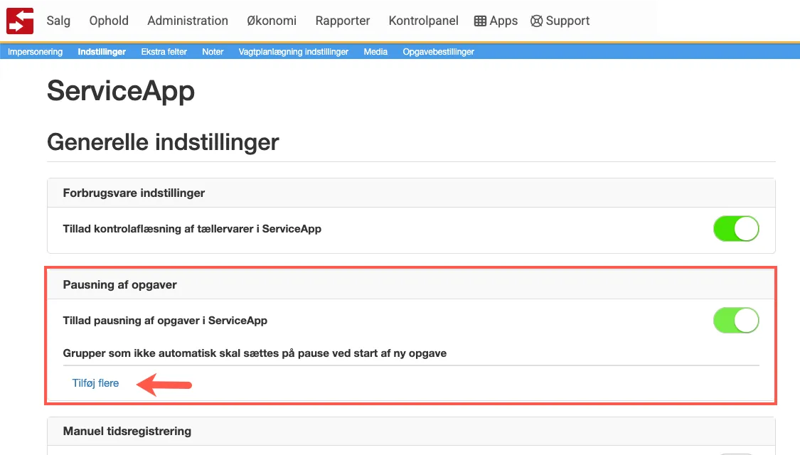 Slå visning af pauseknap til