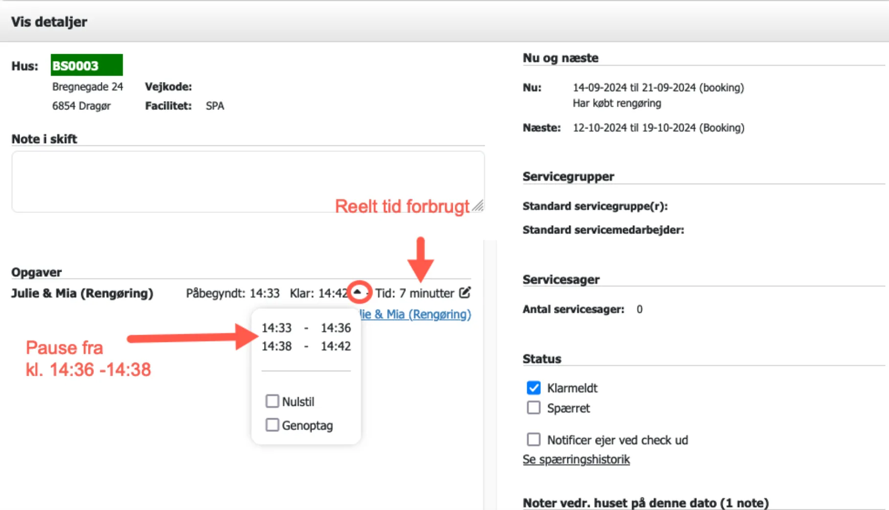 Detaljer for serviceopgaver