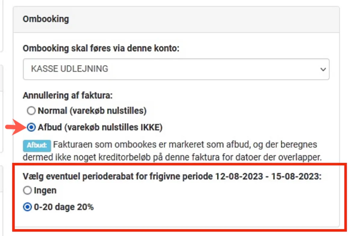 Datoer frigives ved ombooking