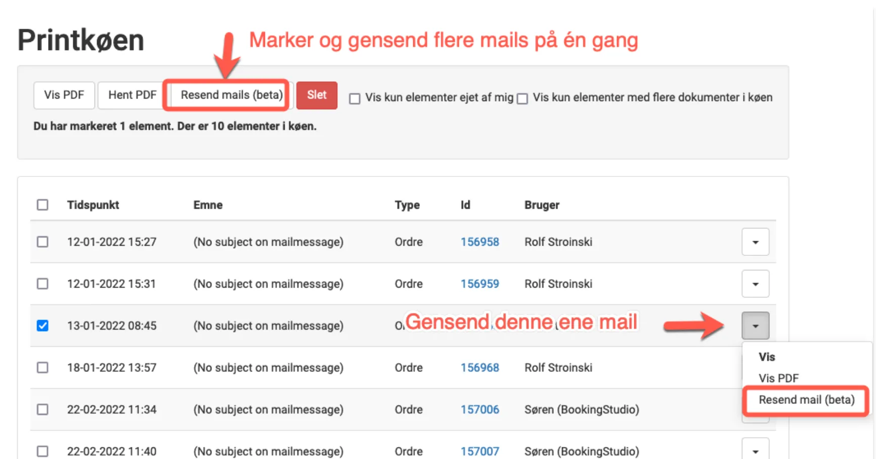 Gensend dokumenter til printkøen