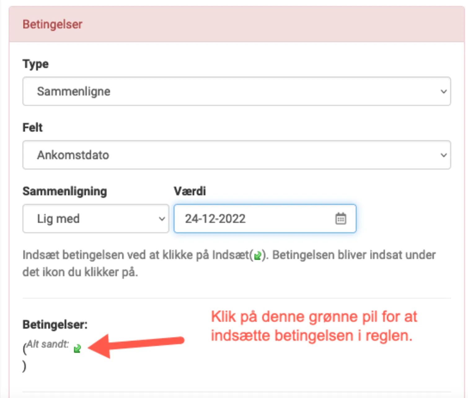 Indsæt betingelser i reglen