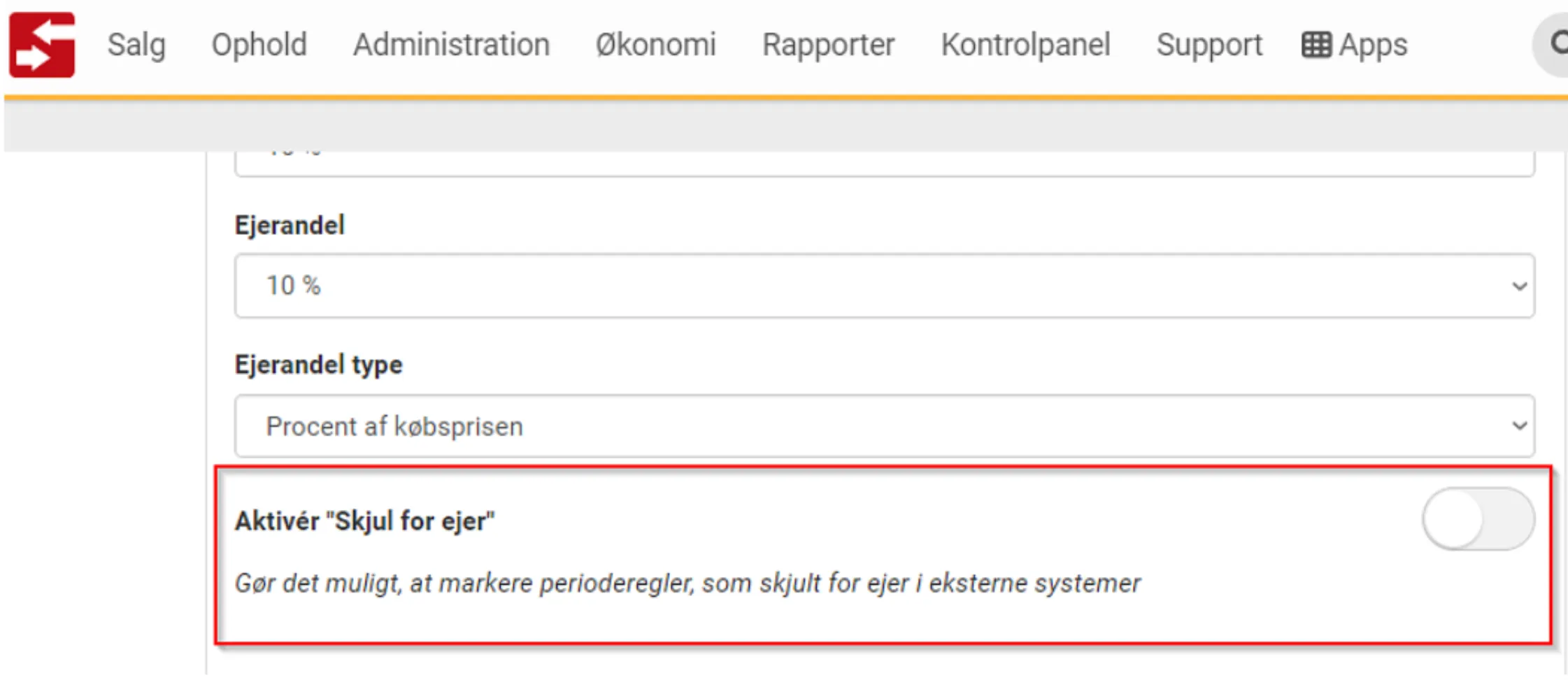 Aktivér Skjul for ejer