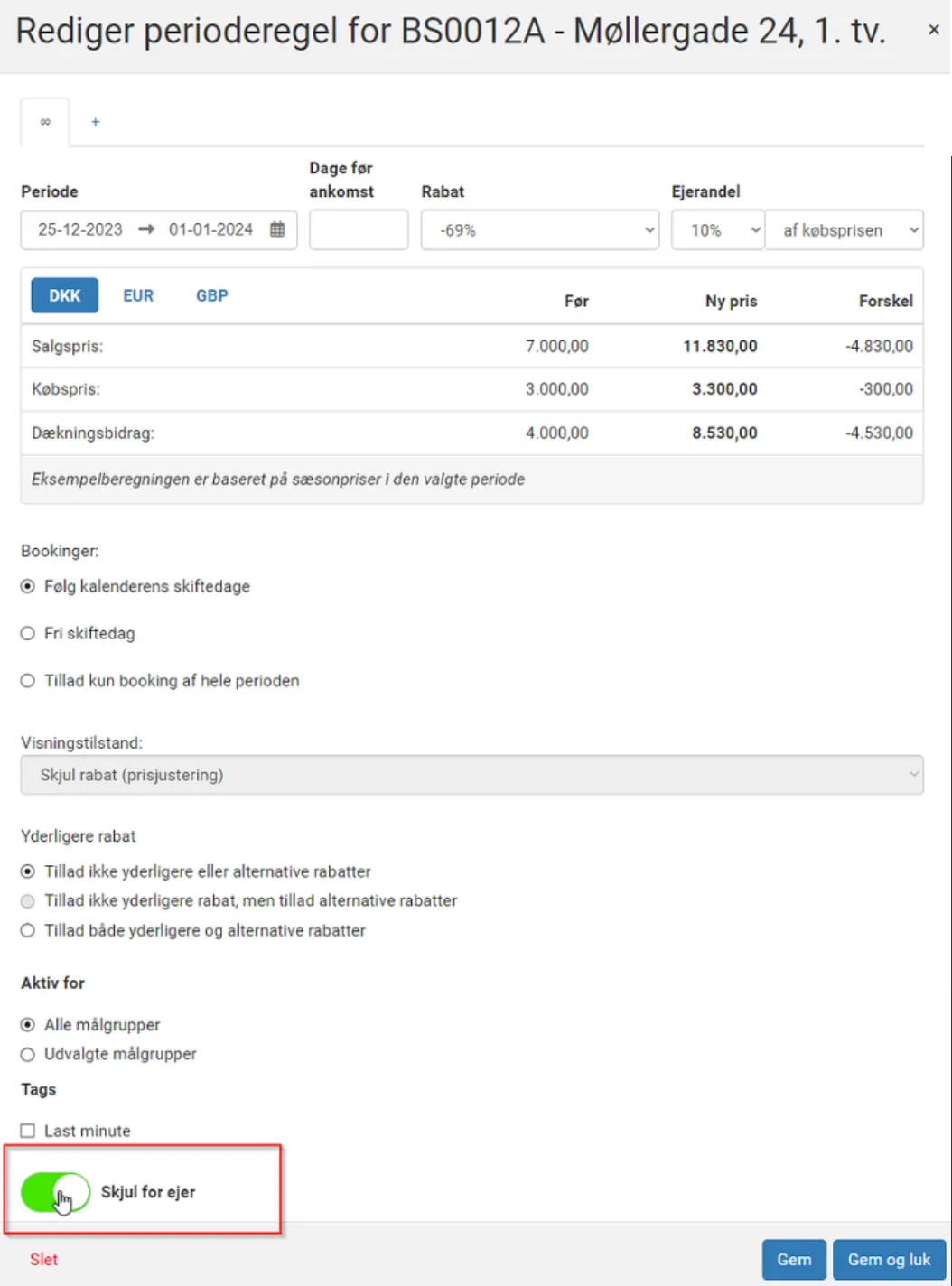 Perioderegel skjul for ejer
