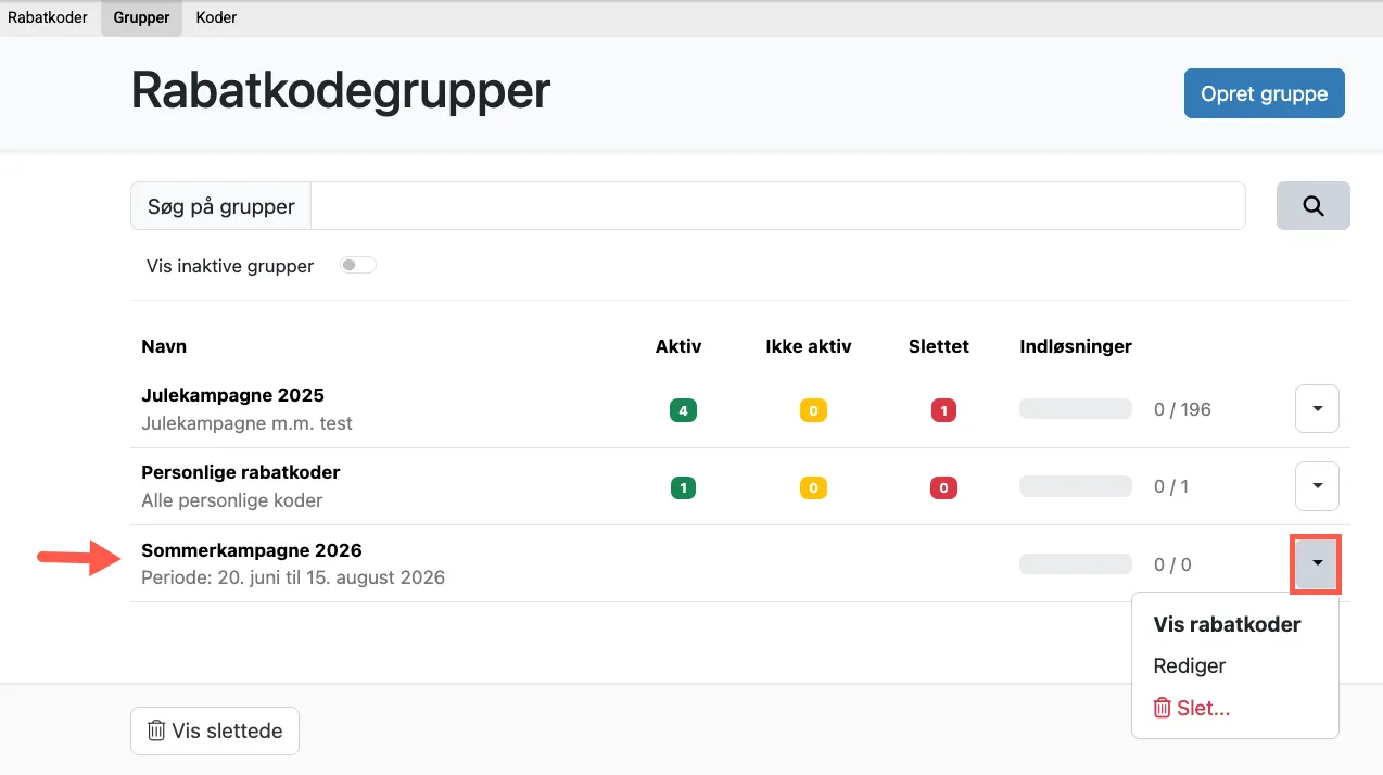 Grupper under rabatkoder