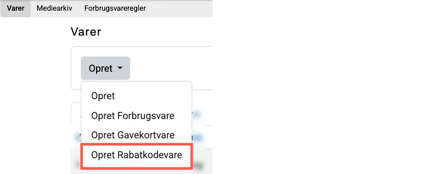 Opret en rabatkode-vare