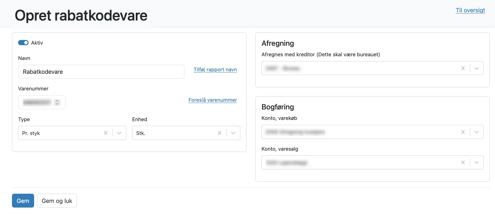 Felter for rabatkodevaren