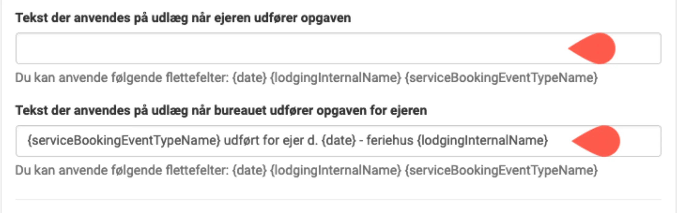 Angiv tekst på udlæg