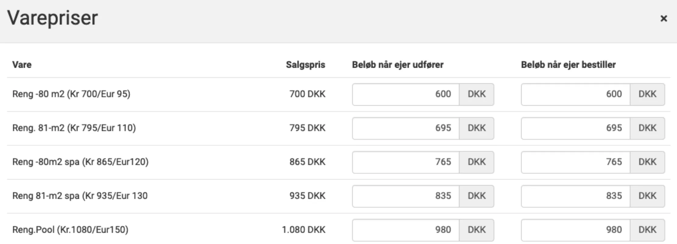 Opsæt priser pr. hus