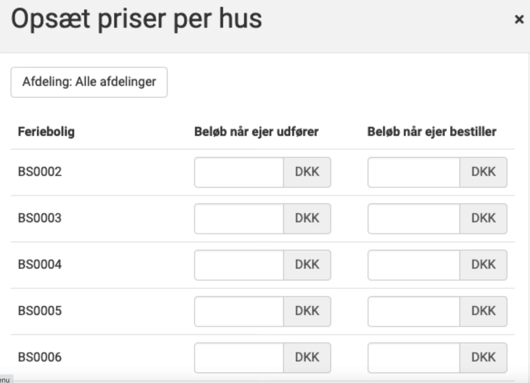Afregningspris pr. feriebolig