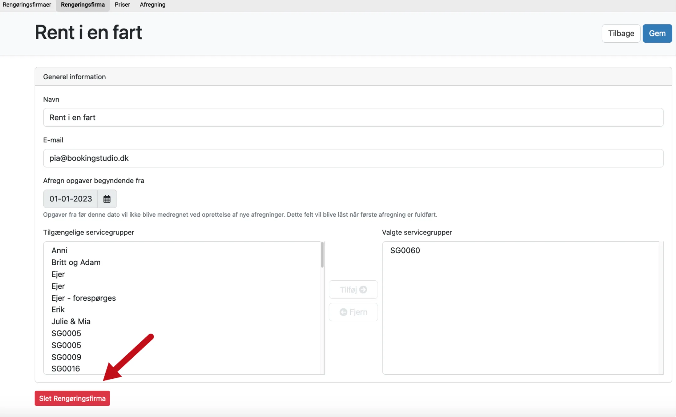 Slet firma og afregninger