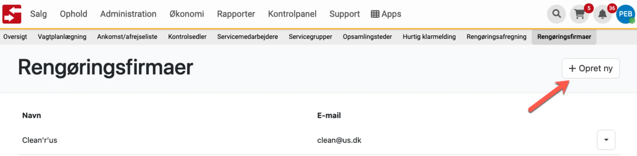 Opret nyt rengøringsfirmat