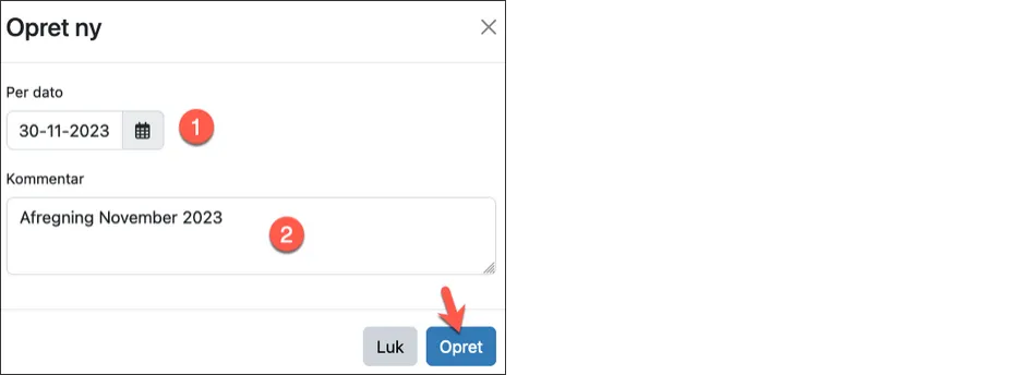 Dato og navn på afregning