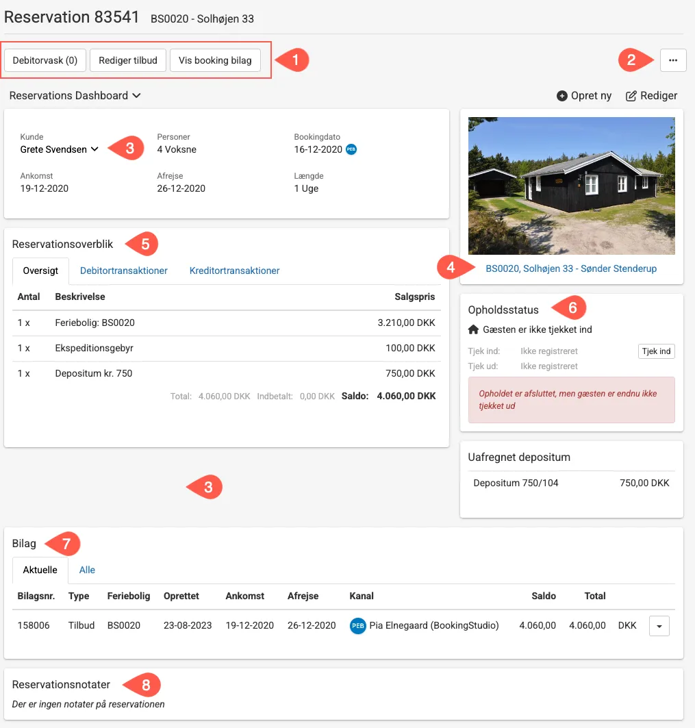 Funktioner i Reservations Dashbordet