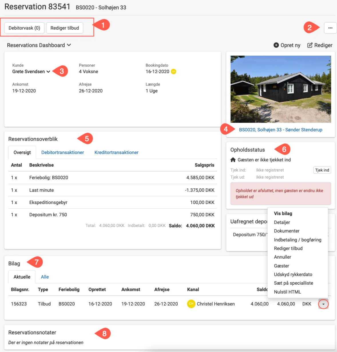 Funktioner i Reservations Dashbordet