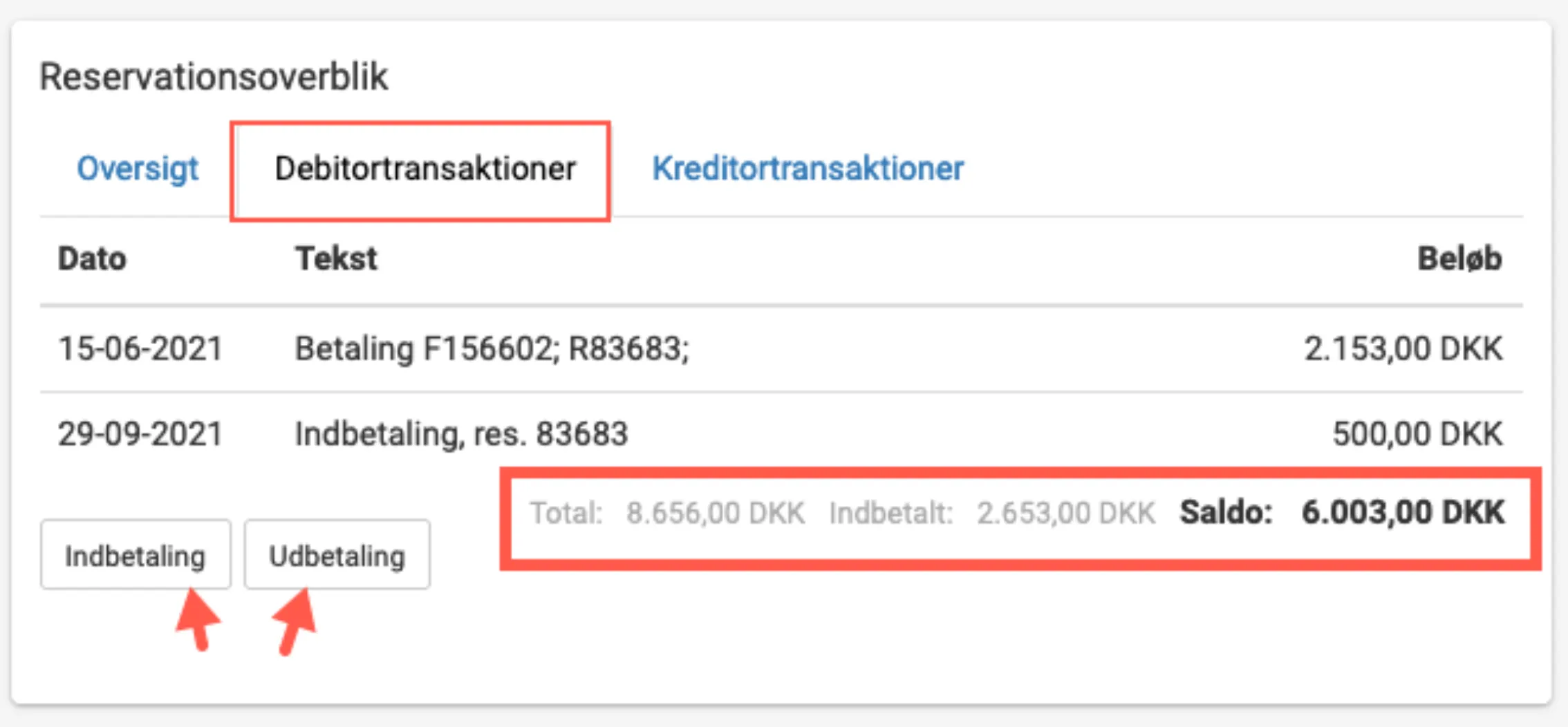 Debitor transaktioner