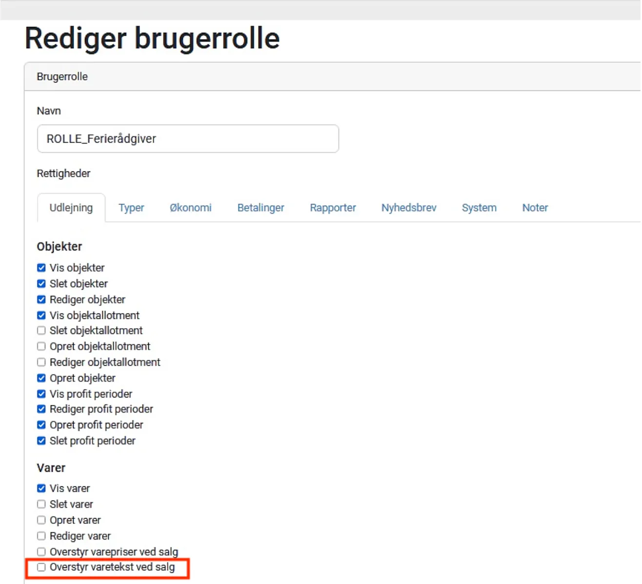 Indstilling på brugerrollen