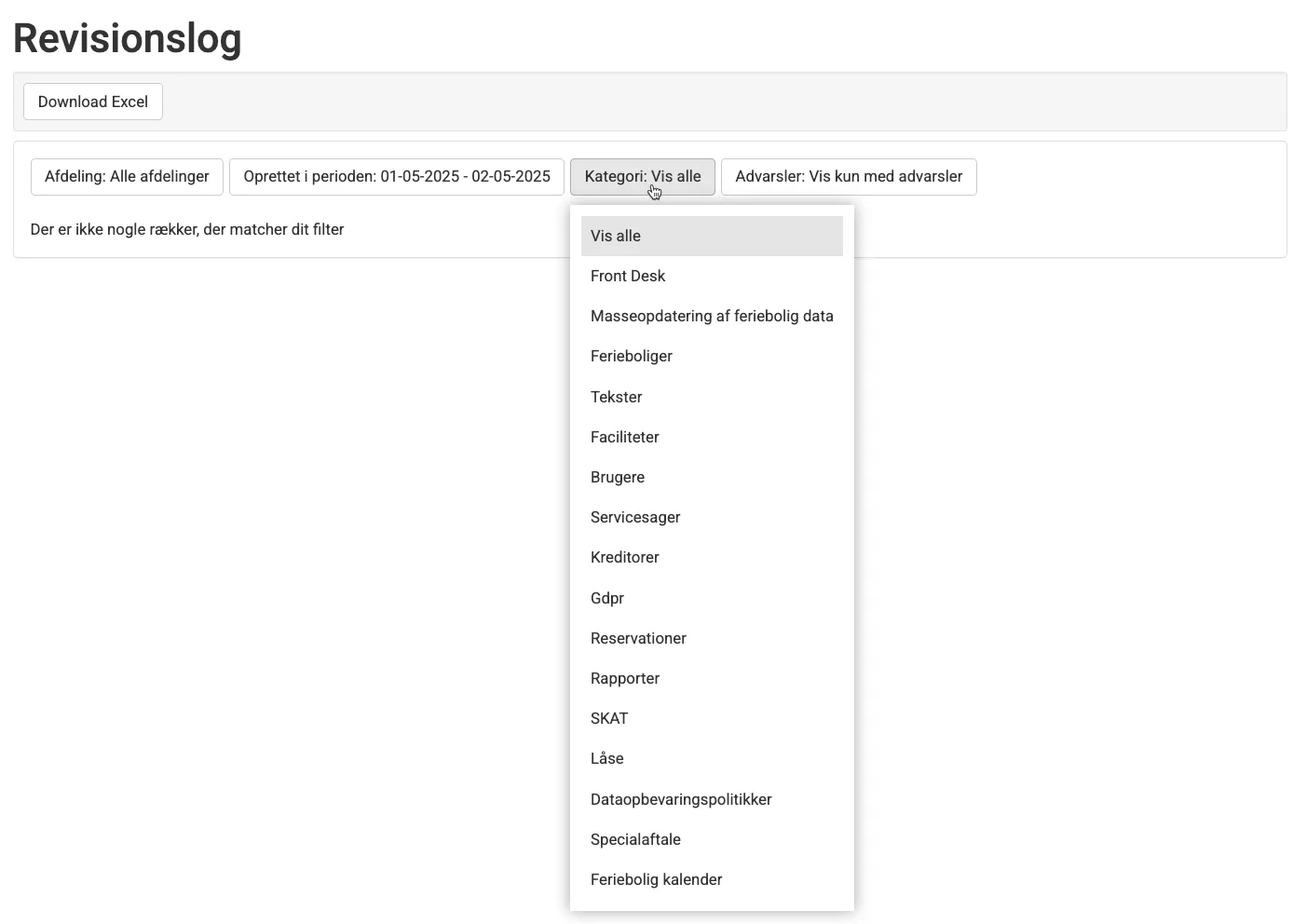 Filtréringsmuligheder