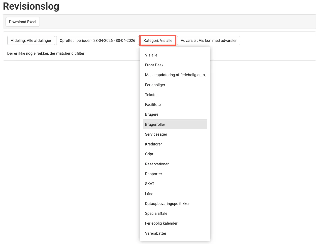 Filtréringsmuligheder