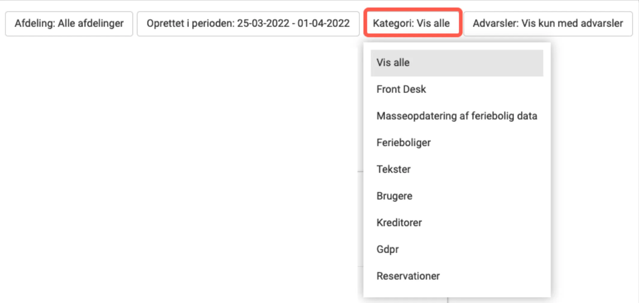 Filtréringsmuligheder