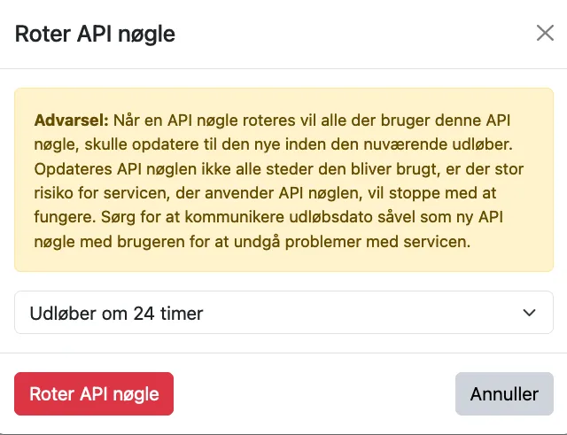 Indstillinger for at rotere en API nøgle