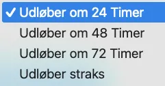 Valgmuligheder for hvornår gammel API skal udløbe