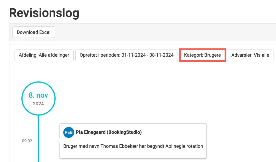 Revisionslog på API nøgler, der sættes til at rotere