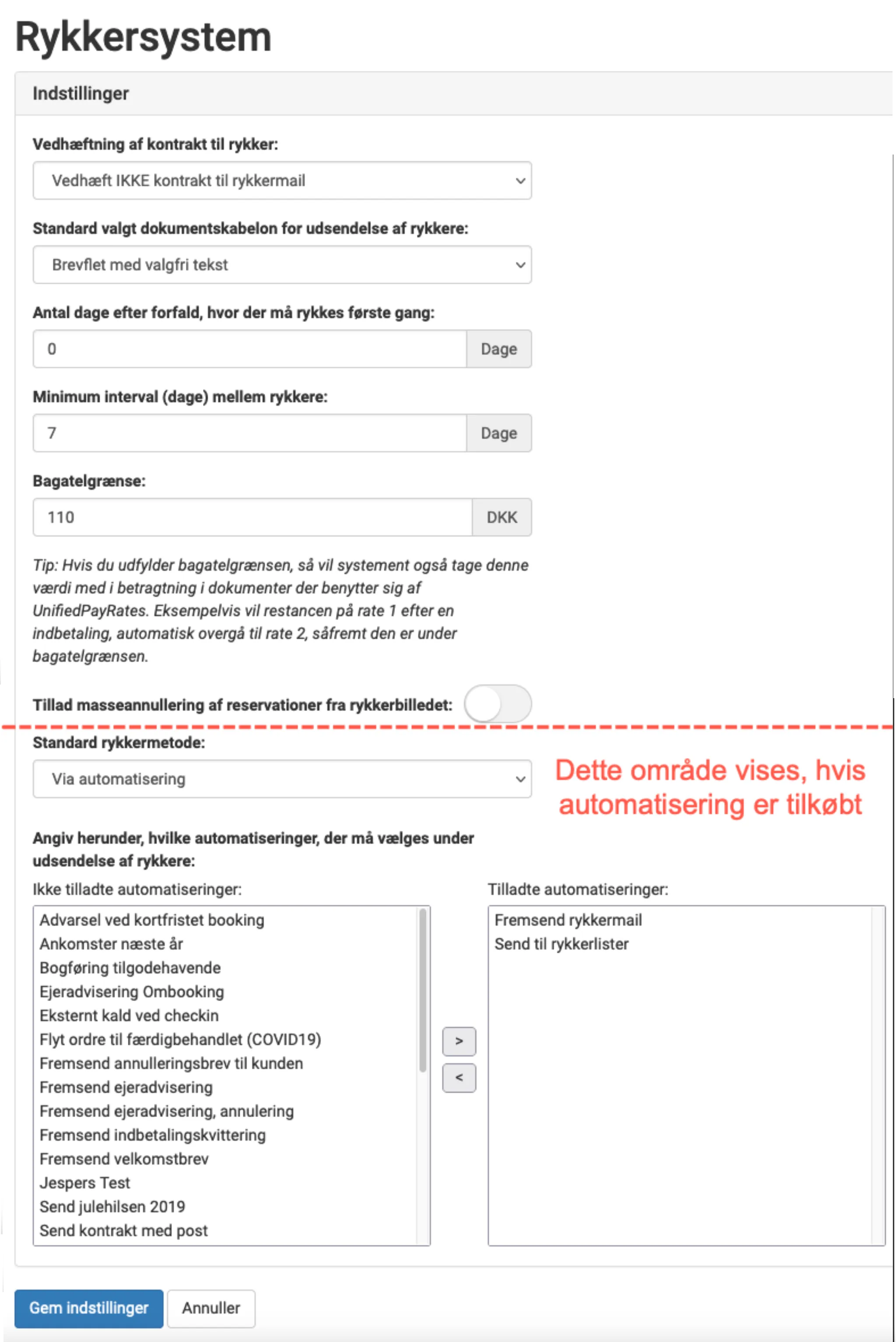 Opsætning af rykkersystem