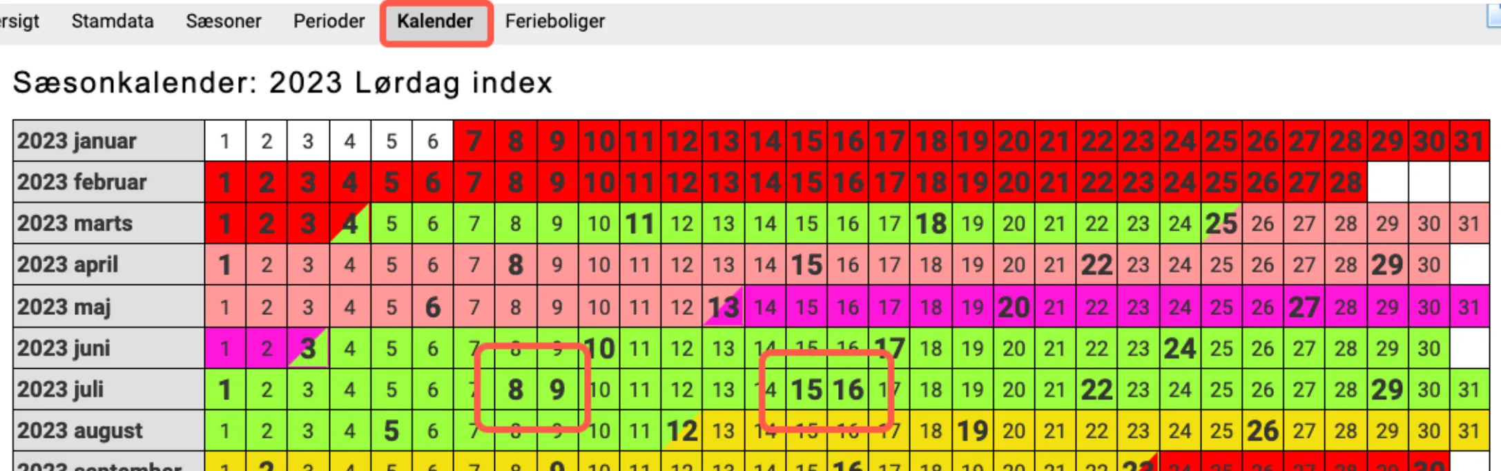 Nye skiftedage er markeret