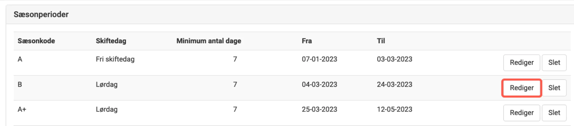 Klik rediger for den ønskede periode