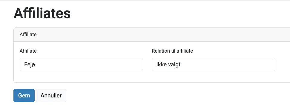 Skriv navn og evt. relation til affiliate