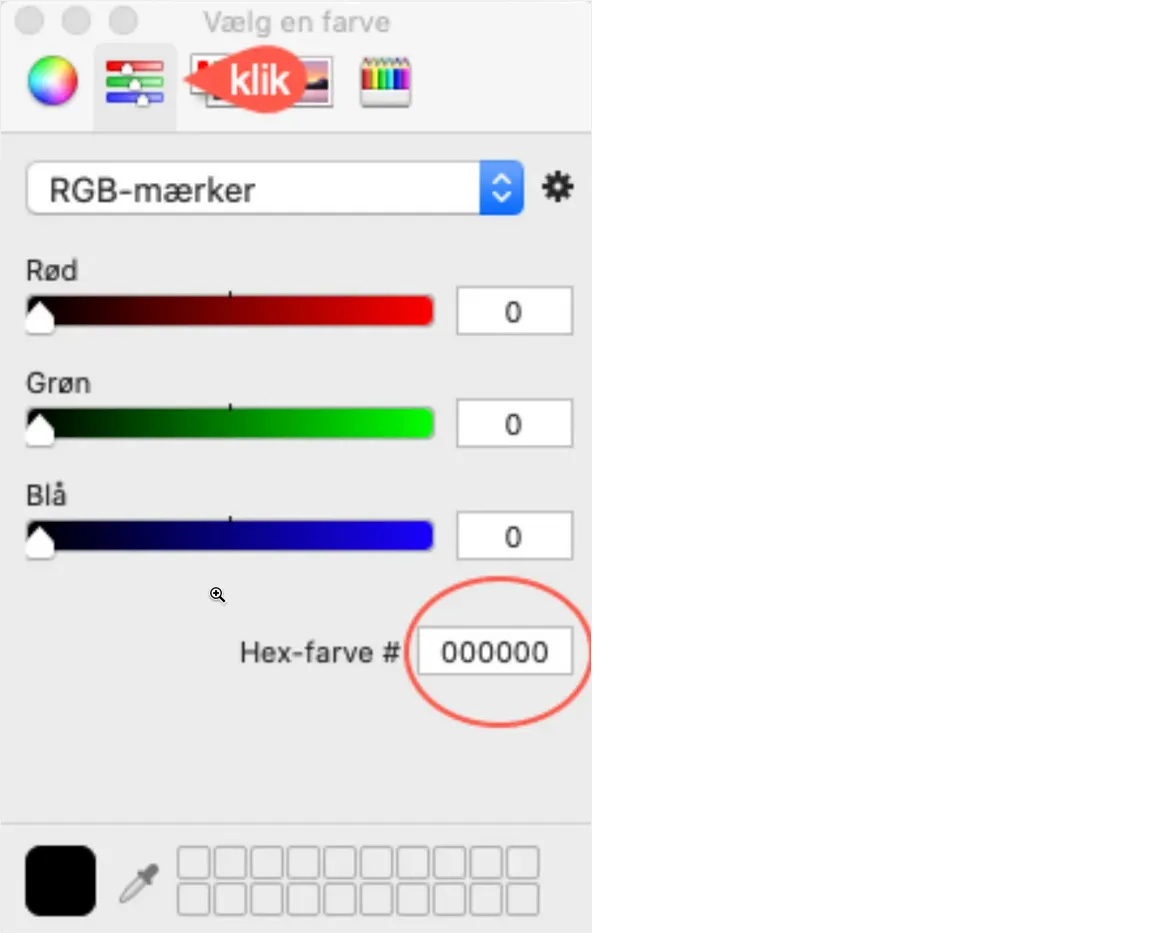Indsæt en RGB eller Hex-farvekode