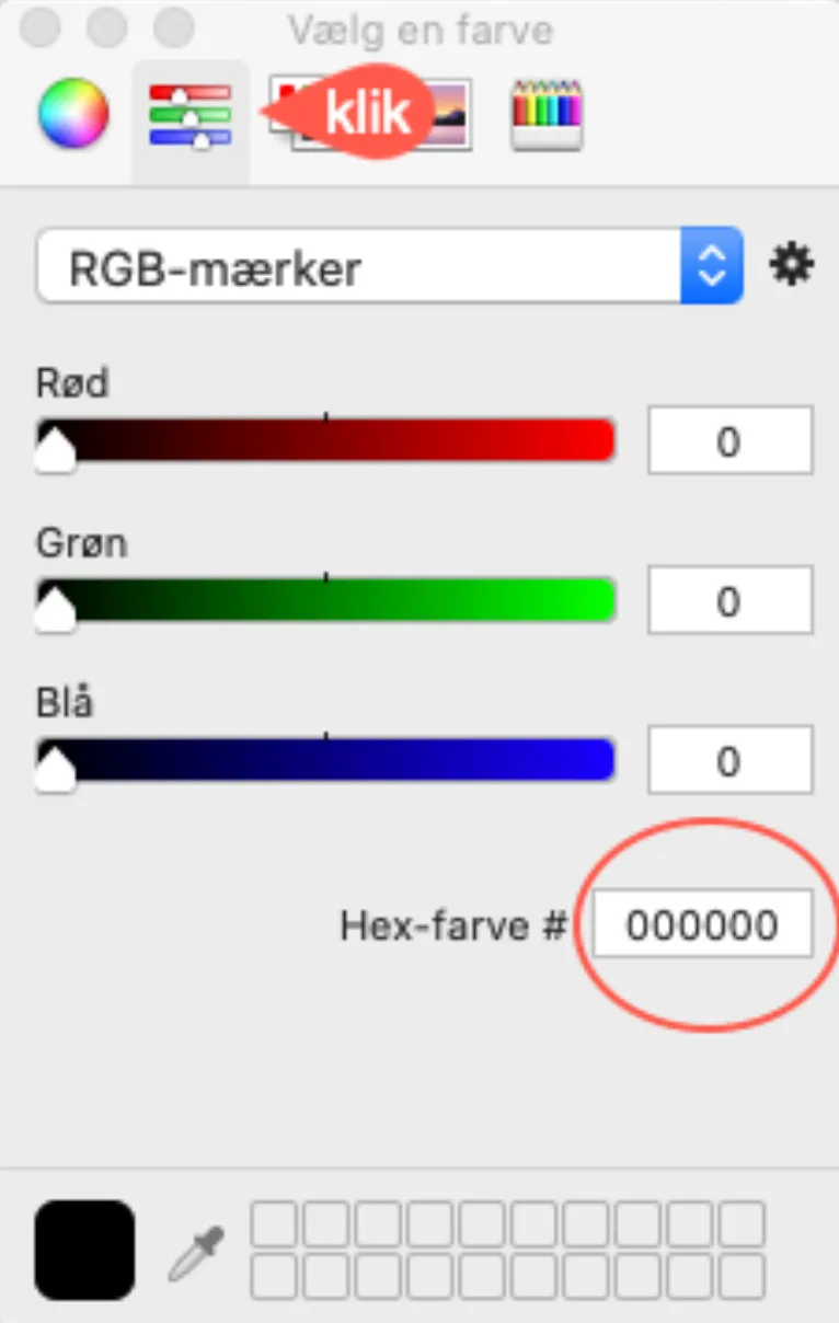 Indsæt en RGB eller Hex-farvekode