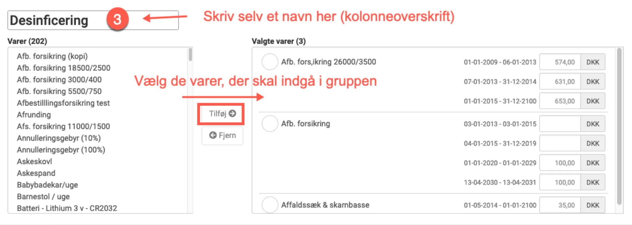 Tilføj varer
