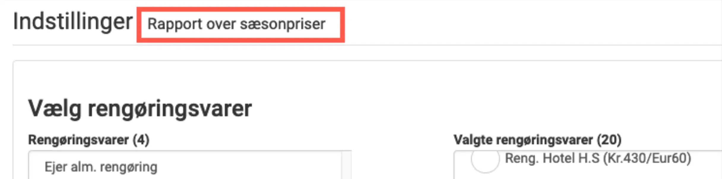 Rapport over sæsonpriser