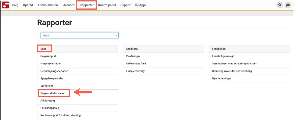 Find rapporten salgsstatestik varer