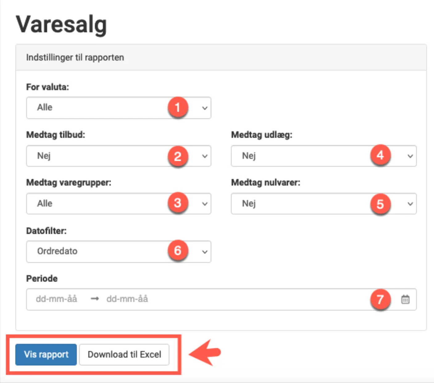 Indstillinger til rapporten